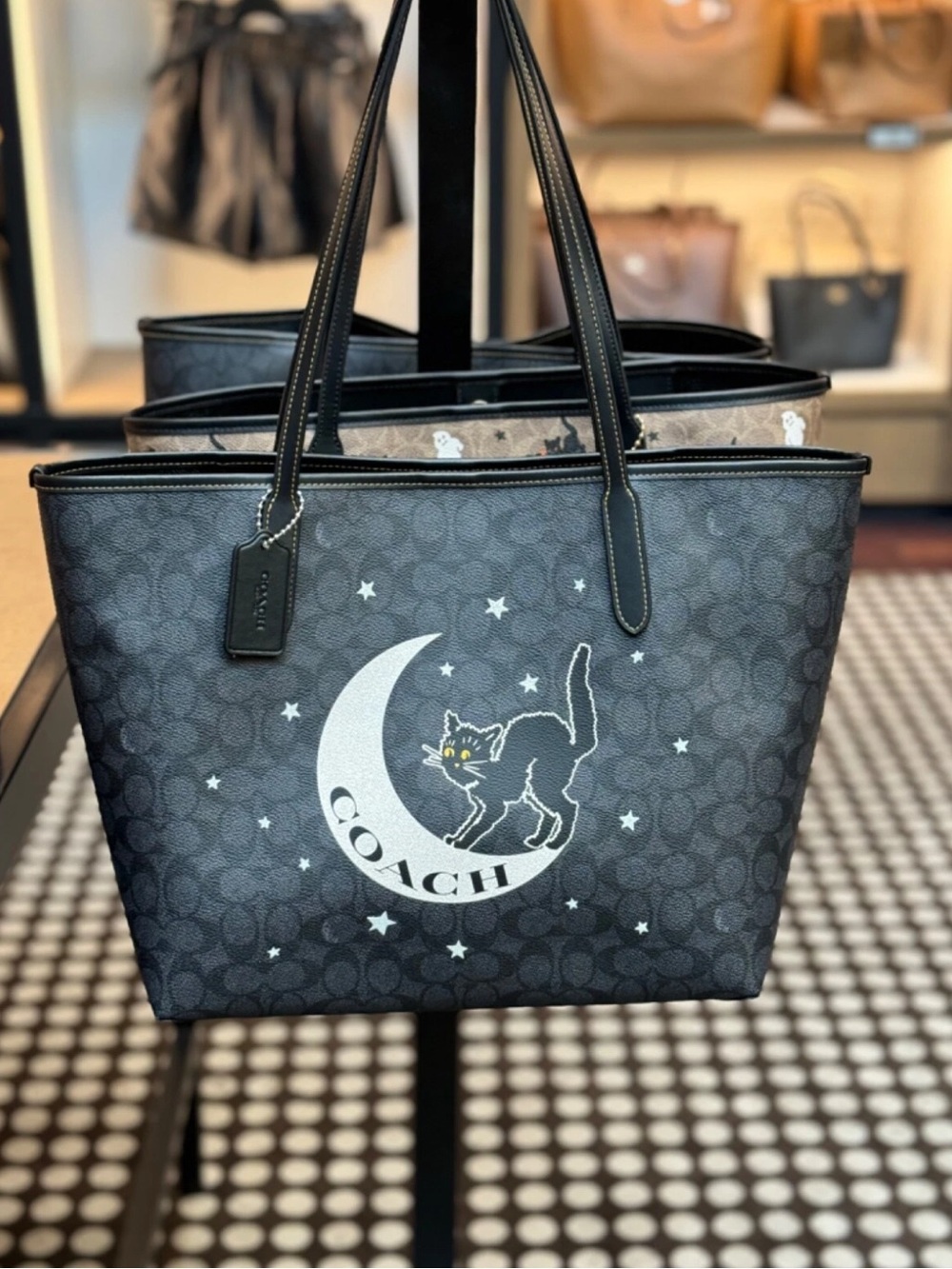 Coach City Tote In Signature Canvas With Halloween Graphic Black Cat CW451 NWT